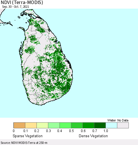 Sri Lanka NDVI (Terra-MODIS) Thematic Map For 9/30/2021 - 10/7/2021