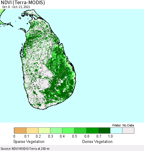 Sri Lanka NDVI (Terra-MODIS) Thematic Map For 10/8/2021 - 10/15/2021