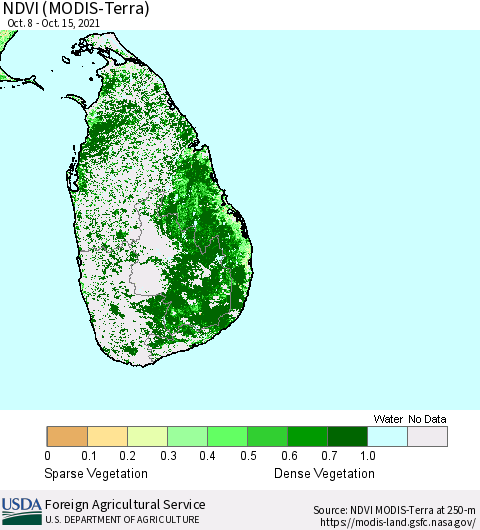 Sri Lanka NDVI (Terra-MODIS) Thematic Map For 10/11/2021 - 10/20/2021