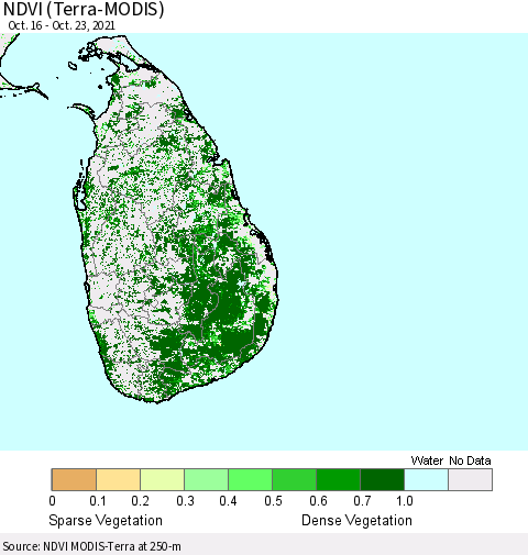 Sri Lanka NDVI (Terra-MODIS) Thematic Map For 10/16/2021 - 10/23/2021