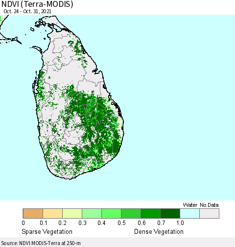 Sri Lanka NDVI (Terra-MODIS) Thematic Map For 10/21/2021 - 10/31/2021