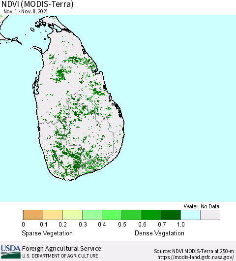 Sri Lanka NDVI (MODIS-Terra) Thematic Map For 11/1/2021 - 11/10/2021