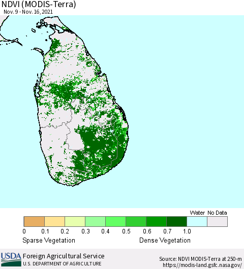 Sri Lanka NDVI (MODIS-Terra) Thematic Map For 11/11/2021 - 11/20/2021