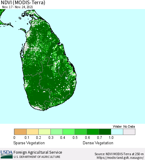 Sri Lanka NDVI (Terra-MODIS) Thematic Map For 11/21/2021 - 11/30/2021