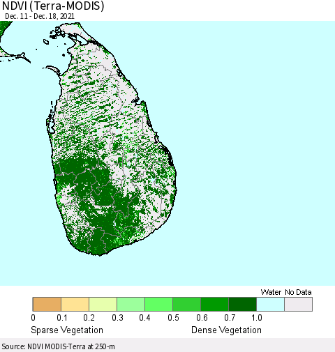 Sri Lanka NDVI (Terra-MODIS) Thematic Map For 12/11/2021 - 12/18/2021