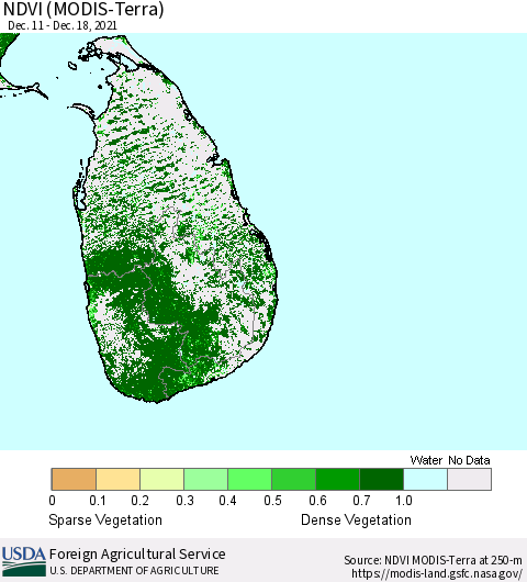 Sri Lanka NDVI (MODIS-Terra) Thematic Map For 12/11/2021 - 12/20/2021