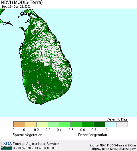Sri Lanka NDVI (Terra-MODIS) Thematic Map For 12/21/2021 - 12/31/2021