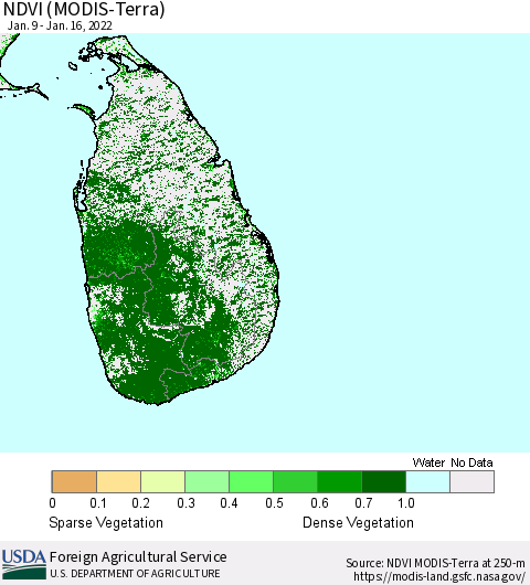 Sri Lanka NDVI (Terra-MODIS) Thematic Map For 1/11/2022 - 1/20/2022
