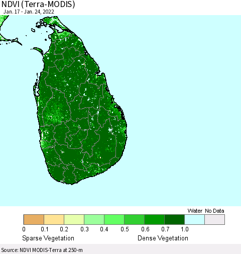 Sri Lanka NDVI (Terra-MODIS) Thematic Map For 1/17/2022 - 1/24/2022