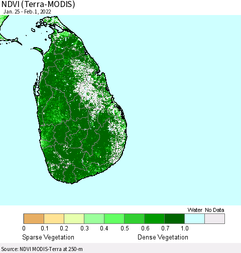 Sri Lanka NDVI (Terra-MODIS) Thematic Map For 1/25/2022 - 2/1/2022
