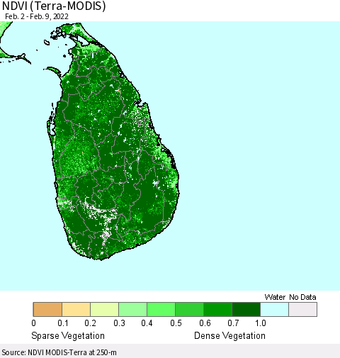 Sri Lanka NDVI (Terra-MODIS) Thematic Map For 2/2/2022 - 2/9/2022