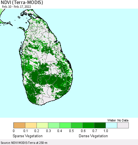 Sri Lanka NDVI (Terra-MODIS) Thematic Map For 2/10/2022 - 2/17/2022