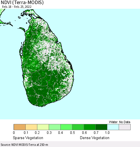 Sri Lanka NDVI (Terra-MODIS) Thematic Map For 2/18/2022 - 2/25/2022