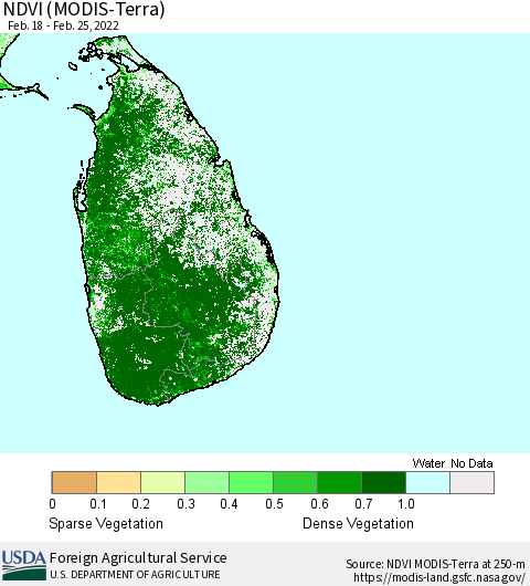 Sri Lanka NDVI (Terra-MODIS) Thematic Map For 2/21/2022 - 2/28/2022