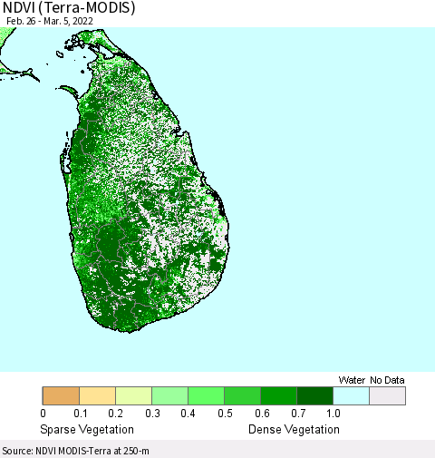 Sri Lanka NDVI (Terra-MODIS) Thematic Map For 2/26/2022 - 3/5/2022