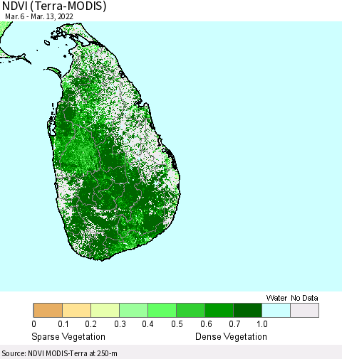 Sri Lanka NDVI (Terra-MODIS) Thematic Map For 3/6/2022 - 3/13/2022