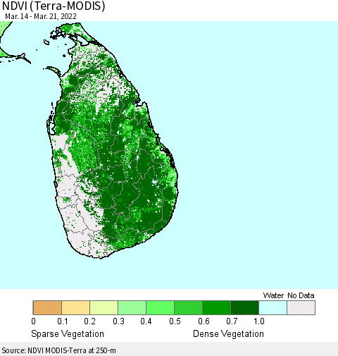 Sri Lanka NDVI (Terra-MODIS) Thematic Map For 3/14/2022 - 3/21/2022