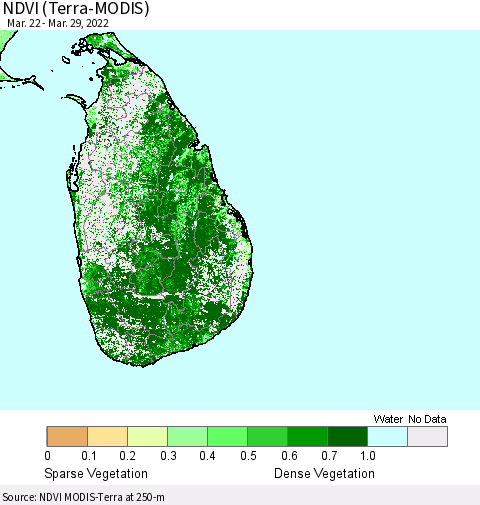 Sri Lanka NDVI (Terra-MODIS) Thematic Map For 3/22/2022 - 3/29/2022