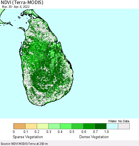 Sri Lanka NDVI (Terra-MODIS) Thematic Map For 3/30/2022 - 4/6/2022