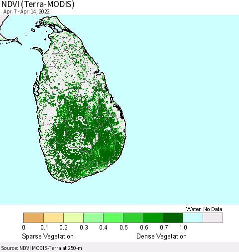 Sri Lanka NDVI (Terra-MODIS) Thematic Map For 4/7/2022 - 4/14/2022