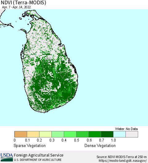 Sri Lanka NDVI (Terra-MODIS) Thematic Map For 4/11/2022 - 4/20/2022