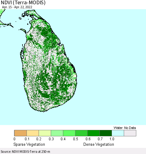 Sri Lanka NDVI (Terra-MODIS) Thematic Map For 4/15/2022 - 4/22/2022