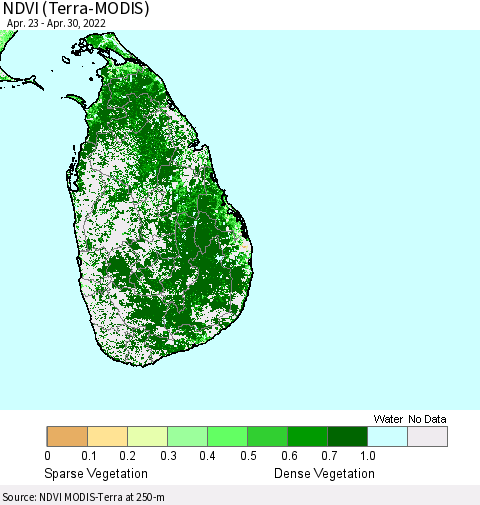 Sri Lanka NDVI (Terra-MODIS) Thematic Map For 4/23/2022 - 4/30/2022