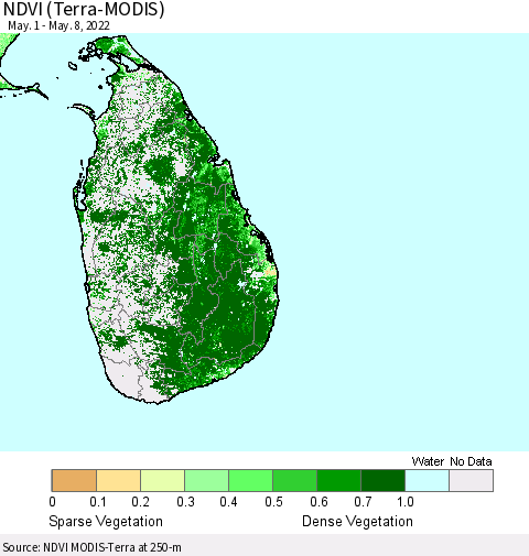 Sri Lanka NDVI (Terra-MODIS) Thematic Map For 5/1/2022 - 5/8/2022