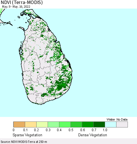 Sri Lanka NDVI (Terra-MODIS) Thematic Map For 5/9/2022 - 5/16/2022