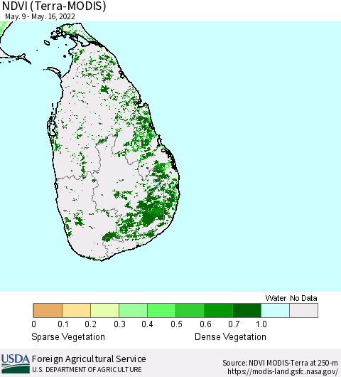 Sri Lanka NDVI (Terra-MODIS) Thematic Map For 5/11/2022 - 5/20/2022