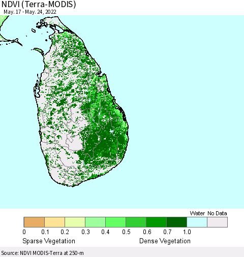 Sri Lanka NDVI (Terra-MODIS) Thematic Map For 5/17/2022 - 5/24/2022