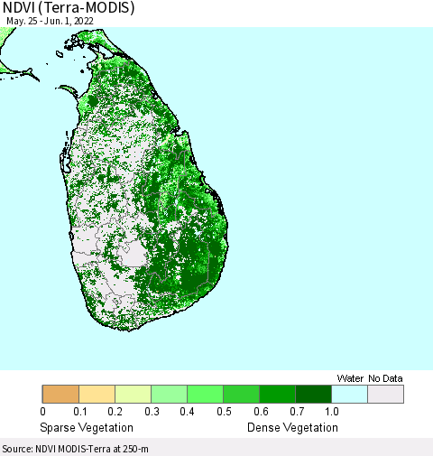 Sri Lanka NDVI (Terra-MODIS) Thematic Map For 5/25/2022 - 6/1/2022