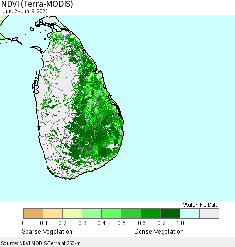 Sri Lanka NDVI (Terra-MODIS) Thematic Map For 6/2/2022 - 6/9/2022
