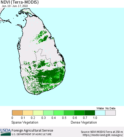 Sri Lanka NDVI (Terra-MODIS) Thematic Map For 6/11/2022 - 6/20/2022
