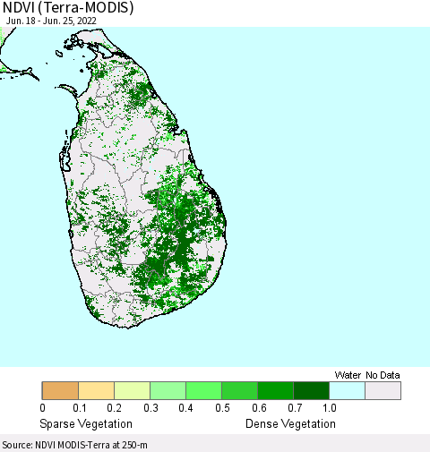 Sri Lanka NDVI (Terra-MODIS) Thematic Map For 6/18/2022 - 6/25/2022