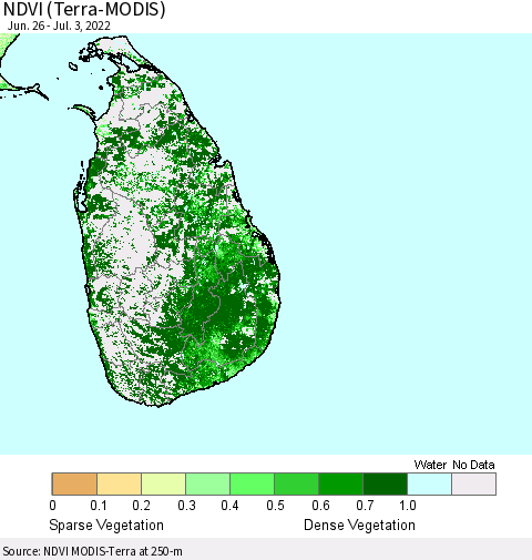 Sri Lanka NDVI (Terra-MODIS) Thematic Map For 6/26/2022 - 7/3/2022