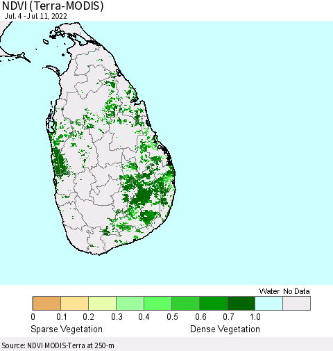 Sri Lanka NDVI (Terra-MODIS) Thematic Map For 7/4/2022 - 7/11/2022
