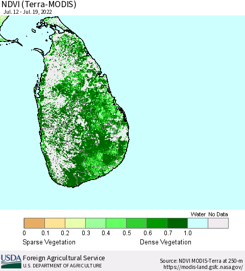 Sri Lanka NDVI (Terra-MODIS) Thematic Map For 7/11/2022 - 7/20/2022