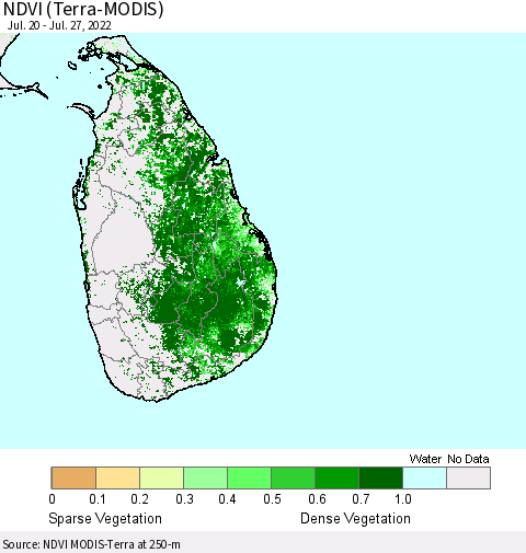 Sri Lanka NDVI (Terra-MODIS) Thematic Map For 7/20/2022 - 7/27/2022