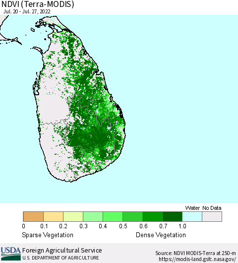 Sri Lanka NDVI (Terra-MODIS) Thematic Map For 7/21/2022 - 7/31/2022
