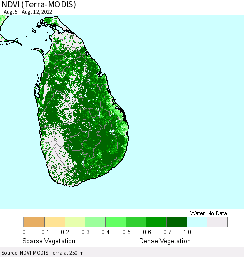 Sri Lanka NDVI (Terra-MODIS) Thematic Map For 8/5/2022 - 8/12/2022