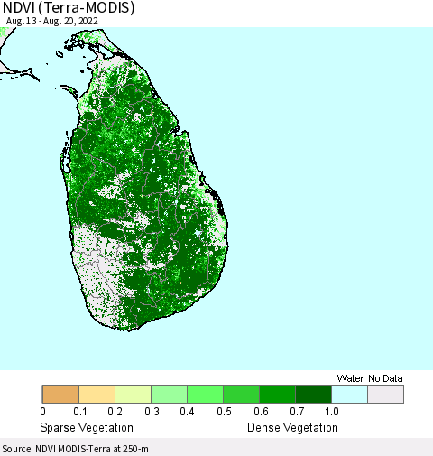 Sri Lanka NDVI (Terra-MODIS) Thematic Map For 8/11/2022 - 8/20/2022