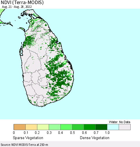 Sri Lanka NDVI (Terra-MODIS) Thematic Map For 8/21/2022 - 8/28/2022