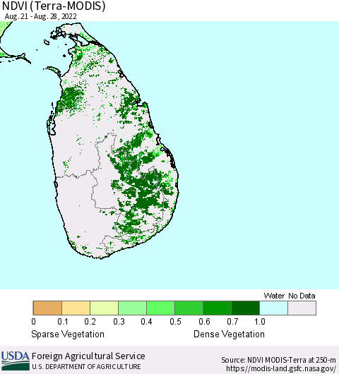 Sri Lanka NDVI (Terra-MODIS) Thematic Map For 8/21/2022 - 8/31/2022