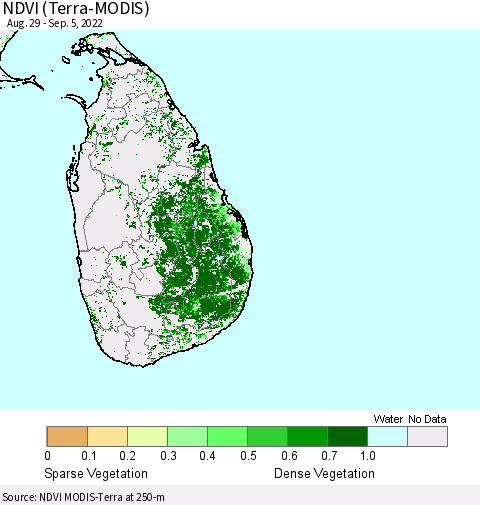 Sri Lanka NDVI (Terra-MODIS) Thematic Map For 8/29/2022 - 9/5/2022