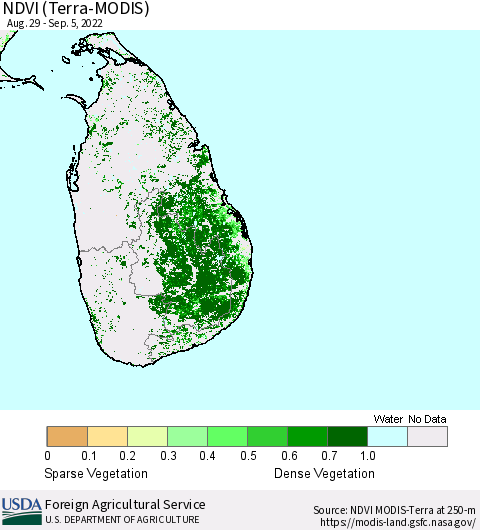 Sri Lanka NDVI (Terra-MODIS) Thematic Map For 9/1/2022 - 9/10/2022
