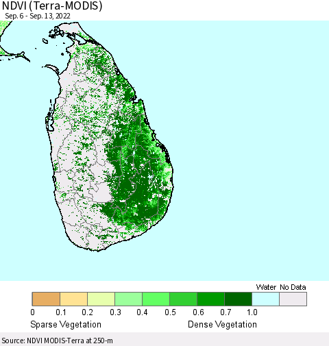 Sri Lanka NDVI (Terra-MODIS) Thematic Map For 9/6/2022 - 9/13/2022