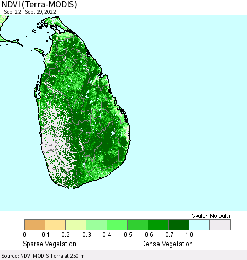Sri Lanka NDVI (Terra-MODIS) Thematic Map For 9/22/2022 - 9/29/2022