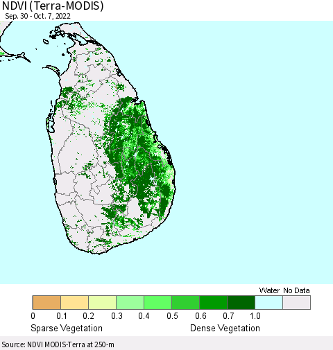 Sri Lanka NDVI (Terra-MODIS) Thematic Map For 9/30/2022 - 10/7/2022