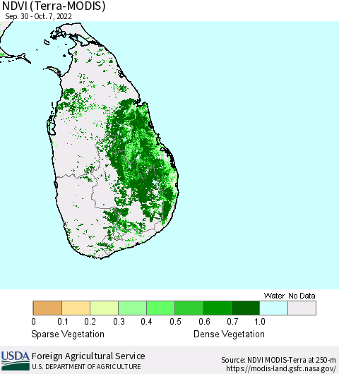 Sri Lanka NDVI (Terra-MODIS) Thematic Map For 10/1/2022 - 10/10/2022